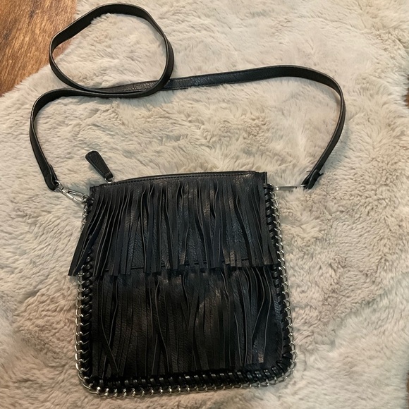 Expressions NYC Fringe Crossbody Black Chain Edge Vegan Black Western Concert - Picture 10 of 10